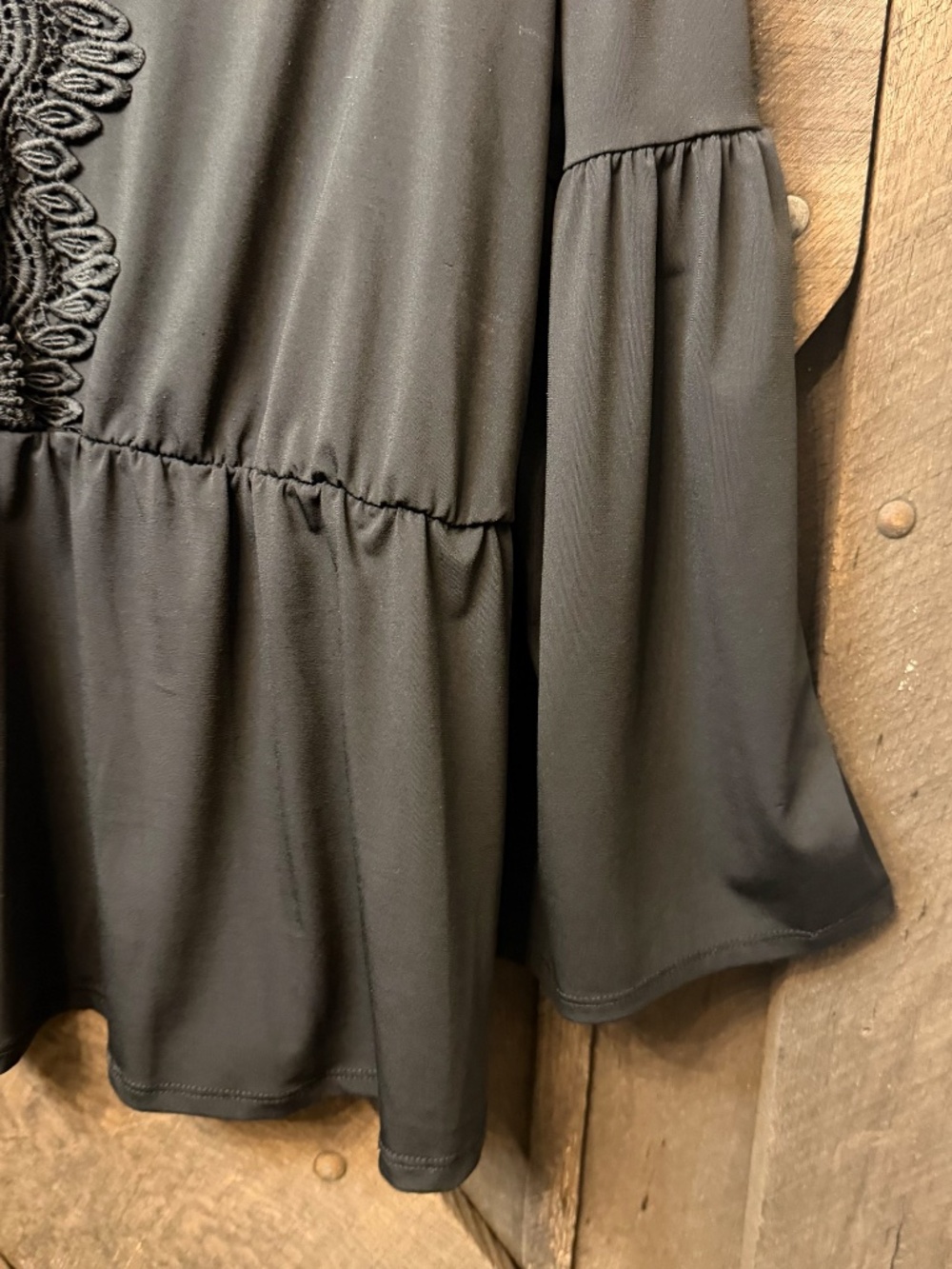 Maurices Black Crochet Lace Bell Sleeve Peplum Top Strappy Back - Picture 5 of 5